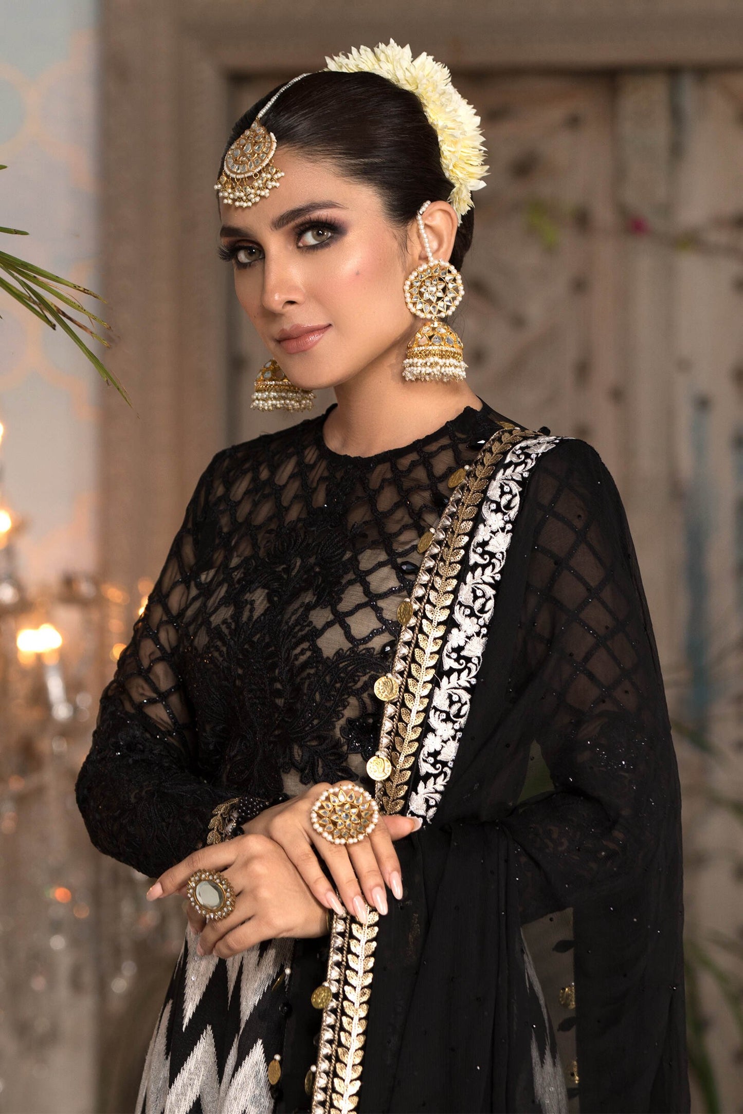 Unstitched MBROIDERED - Black and White with Gold (BD-2203) - Heer Rang