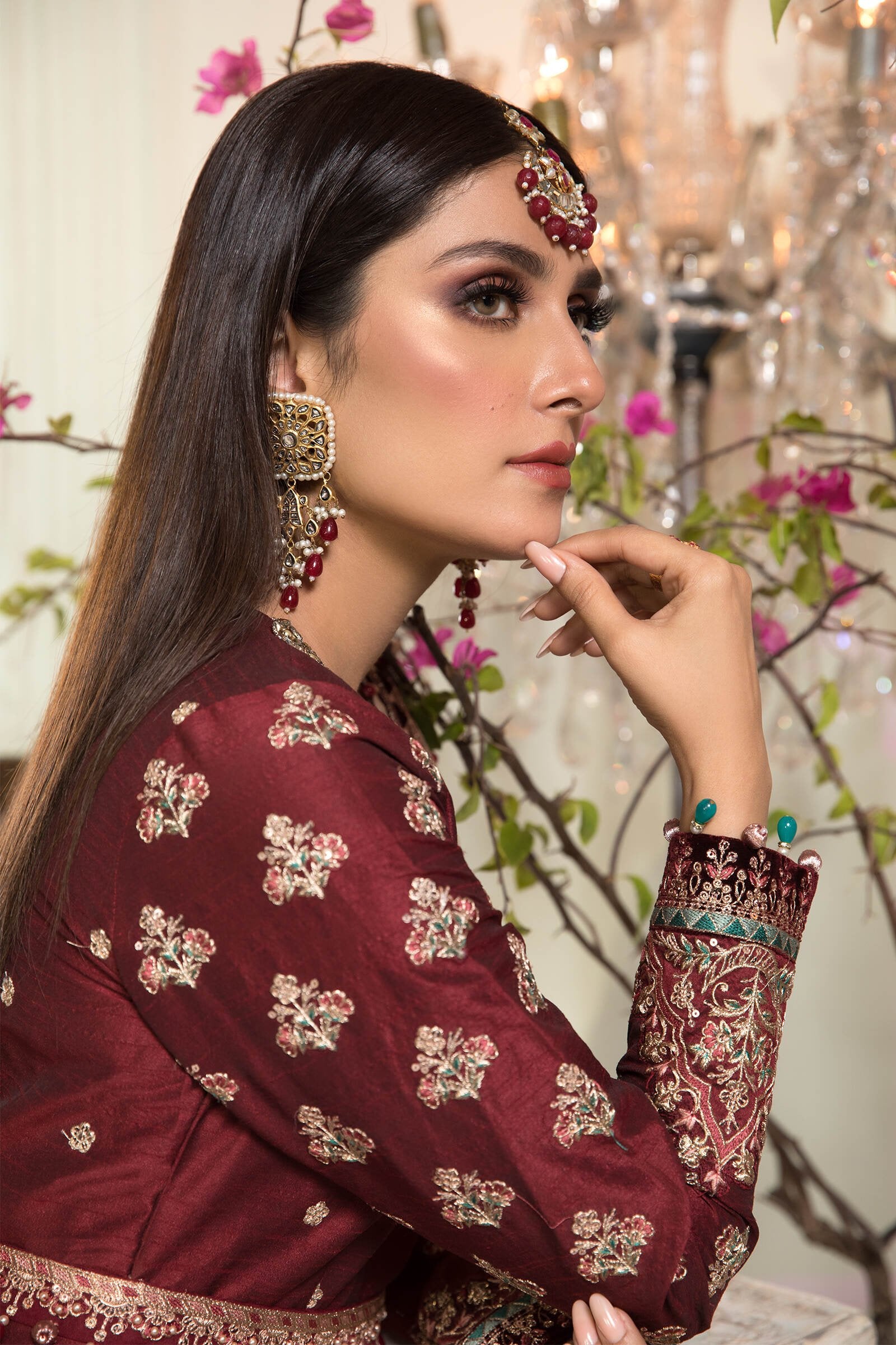 Unstitched MBROIDERED - Maroon and Salmon pink (BD-2204) - Heer Rang