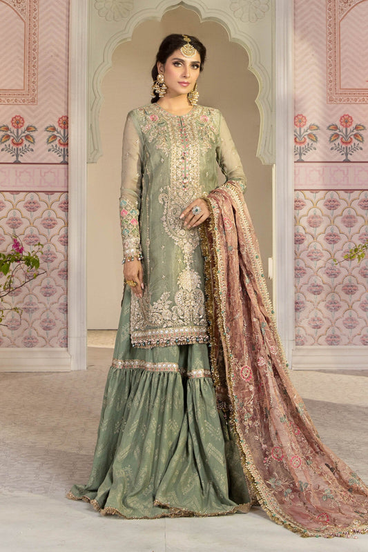 Unstitched MBROIDERED - Pistachio Green and Salmon pink (BD-2205) - Heer Rang