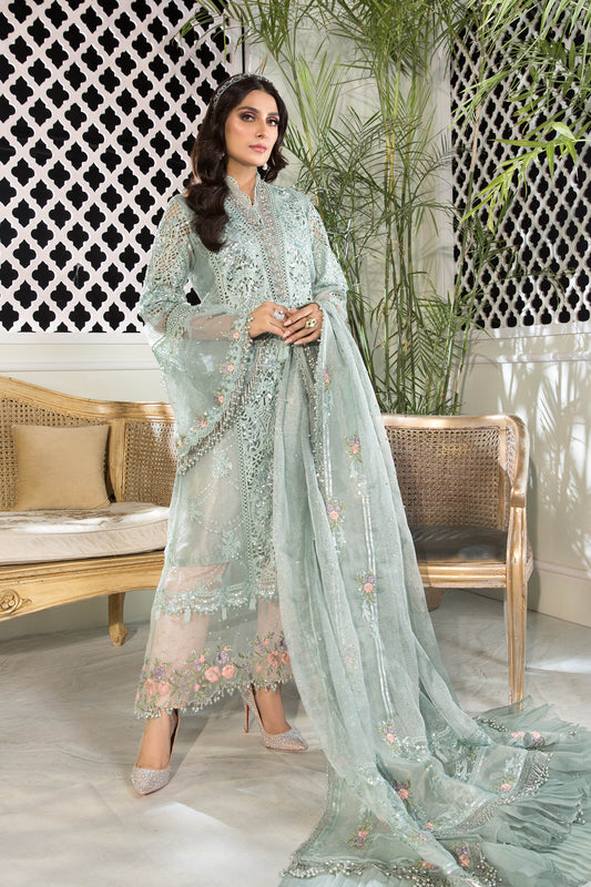 Unstitched MBROIDERED - Sky blue and Peach (BD-2206) - Heer Rang