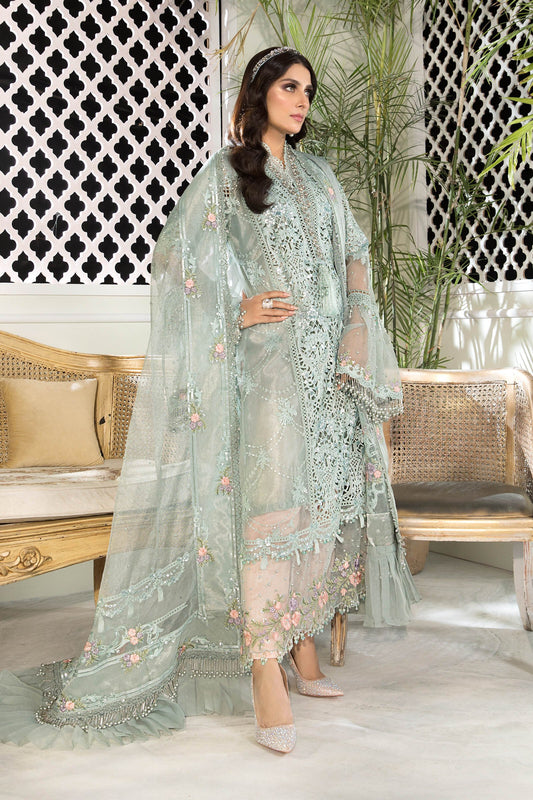 Unstitched MBROIDERED - Sky blue and Peach (BD-2206) - Heer Rang