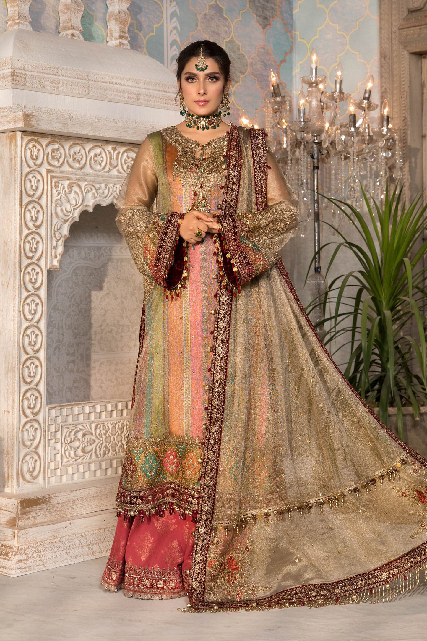 Unstitched MBROIDERED - Bronze, Maroon and Carrot pink (BD-2207) - Heer Rang