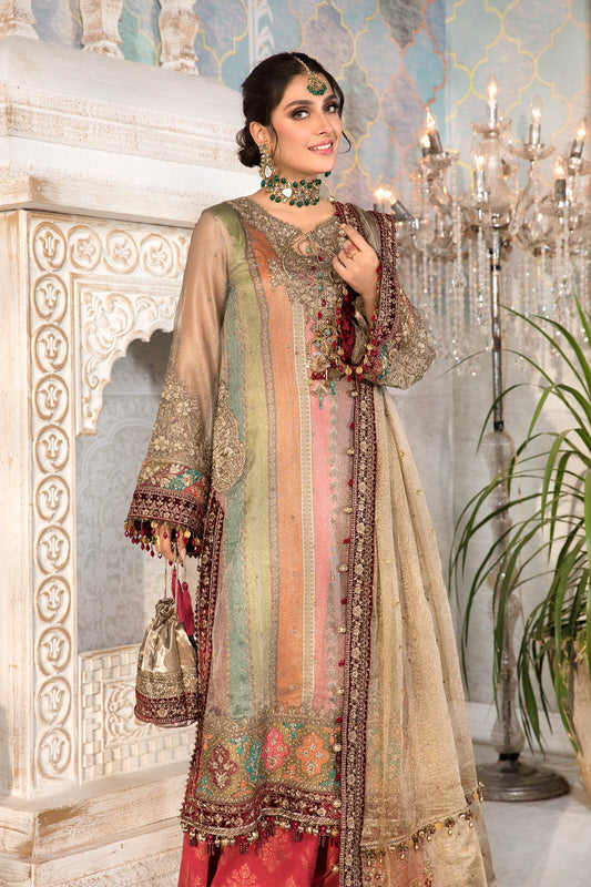 Unstitched MBROIDERED - Bronze, Maroon and Carrot pink (BD-2207) - Heer Rang